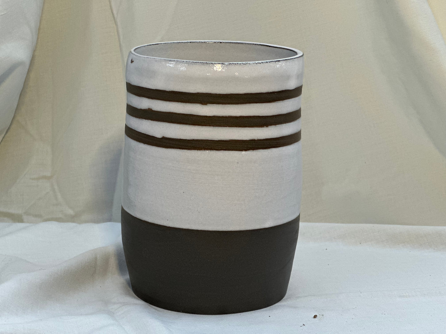 Striped Stoneware Utensil Holder