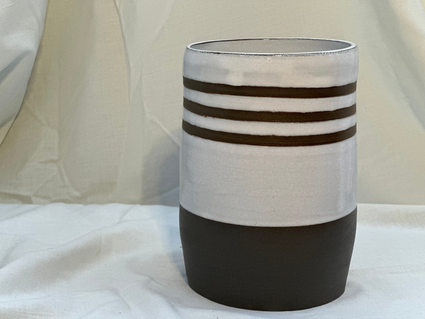 Striped Stoneware Utensil Holder