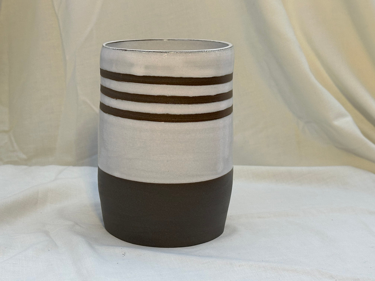 Striped Stoneware Utensil Holder