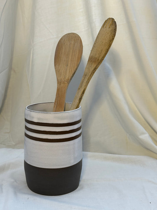 Striped Stoneware Utensil Holder